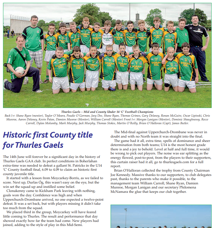 Historic First County totle for Thurles Gaels u14 Football