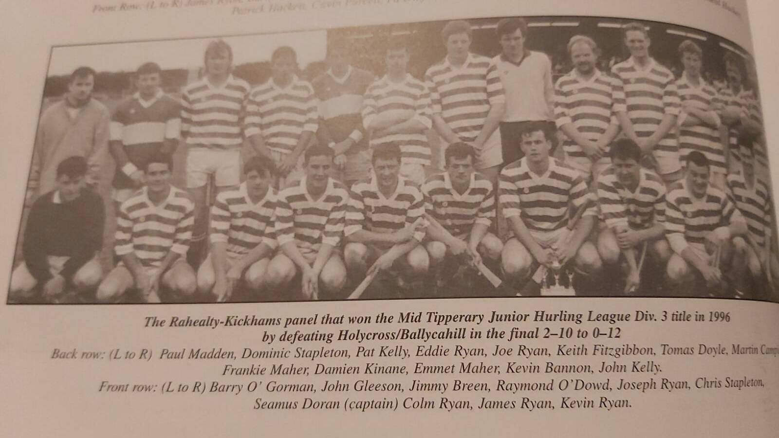 Rahealty-Kickhams Mid Tipperary Junior Hurling League Div 3 champions 1996